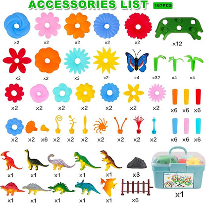 Toys Gifts for Toddlers Boys Girls Age 2 3 4 5 6 167 PCS Dinosaur Flower Garden Building Blocks STEM Fine Motor Skill Stacking Games Easter First 1st Birthday Gifts for Preschool Kids 2+ Years Old