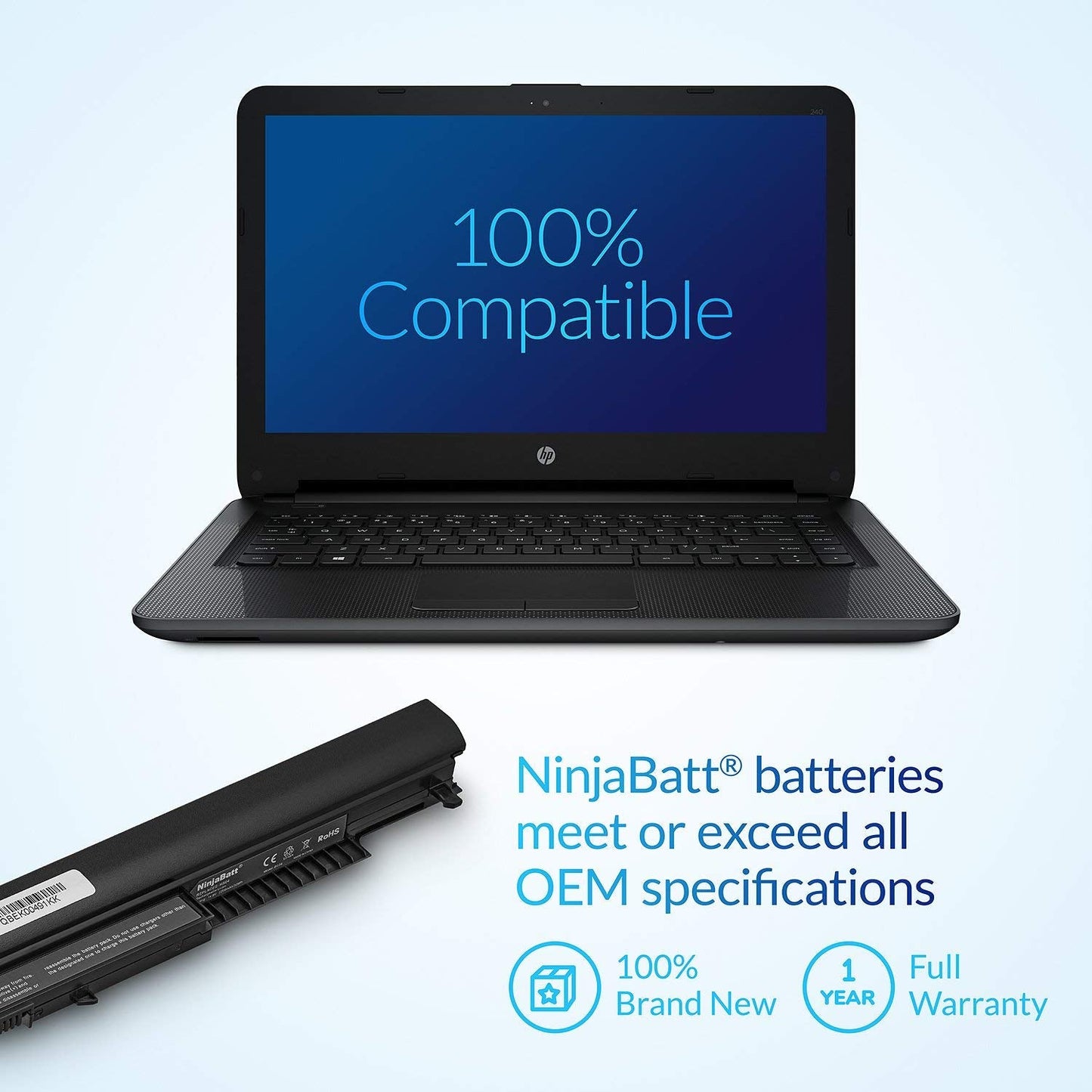 NinjaBatt 807956-001 HP Battery for HS04 HS03 807957-001 807611-421 HSTNN-LB6U Notebook 15-AY039WM TPN-I119 G4/G5 240 245 246 250 256 - High Performance