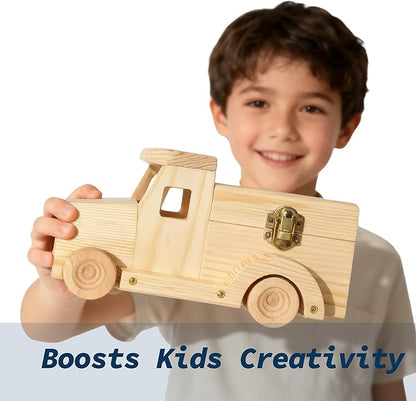 Easy Playhouse: Wood Building Toy Kit - DIY 3 Vehicle Projects: Helicopter Truck &amp Excavator 12 Paint Colors &amp 2 Brushes Arts &amp Craft Set Kids 8+