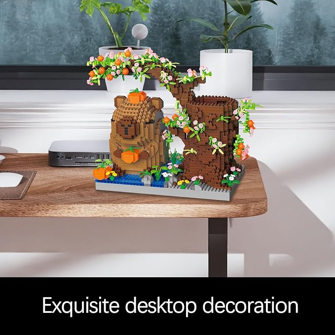 Capy-bara Pen Holder Building Blocks Set Cute PumpkinAnimalsFlowersTree Building Bonsai Kit Gifts Toy for Kids Age 8 9 10 11 12 Office Home Decoration Gift for Boys Girls Adult(1890PCS)