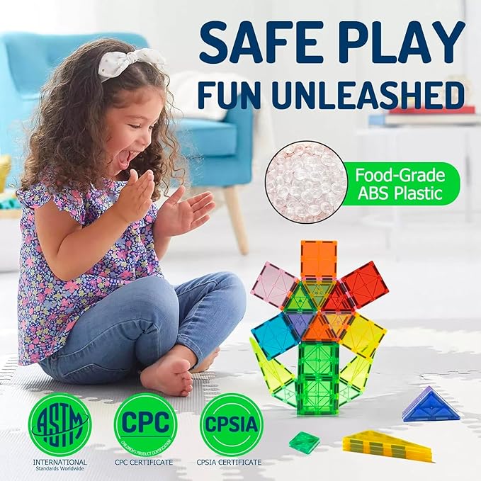 EchoPlan Magnetic Tiles 130PCS Magnetic Blocks with 2 Cars Magnet Tiles 3D Clear Building Blocks Set STEM Sensory Educational Toys Gift for Toddlers Kids Boys 3 4 5 6 7 8 9+ Year Old