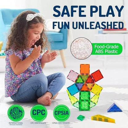 EchoPlan Magnetic Tiles 130PCS Magnetic Blocks with 2 Cars Magnet Tiles 3D Clear Building Blocks Set STEM Sensory Educational Toys Gift for Toddlers Kids Boys 3 4 5 6 7 8 9+ Year Old