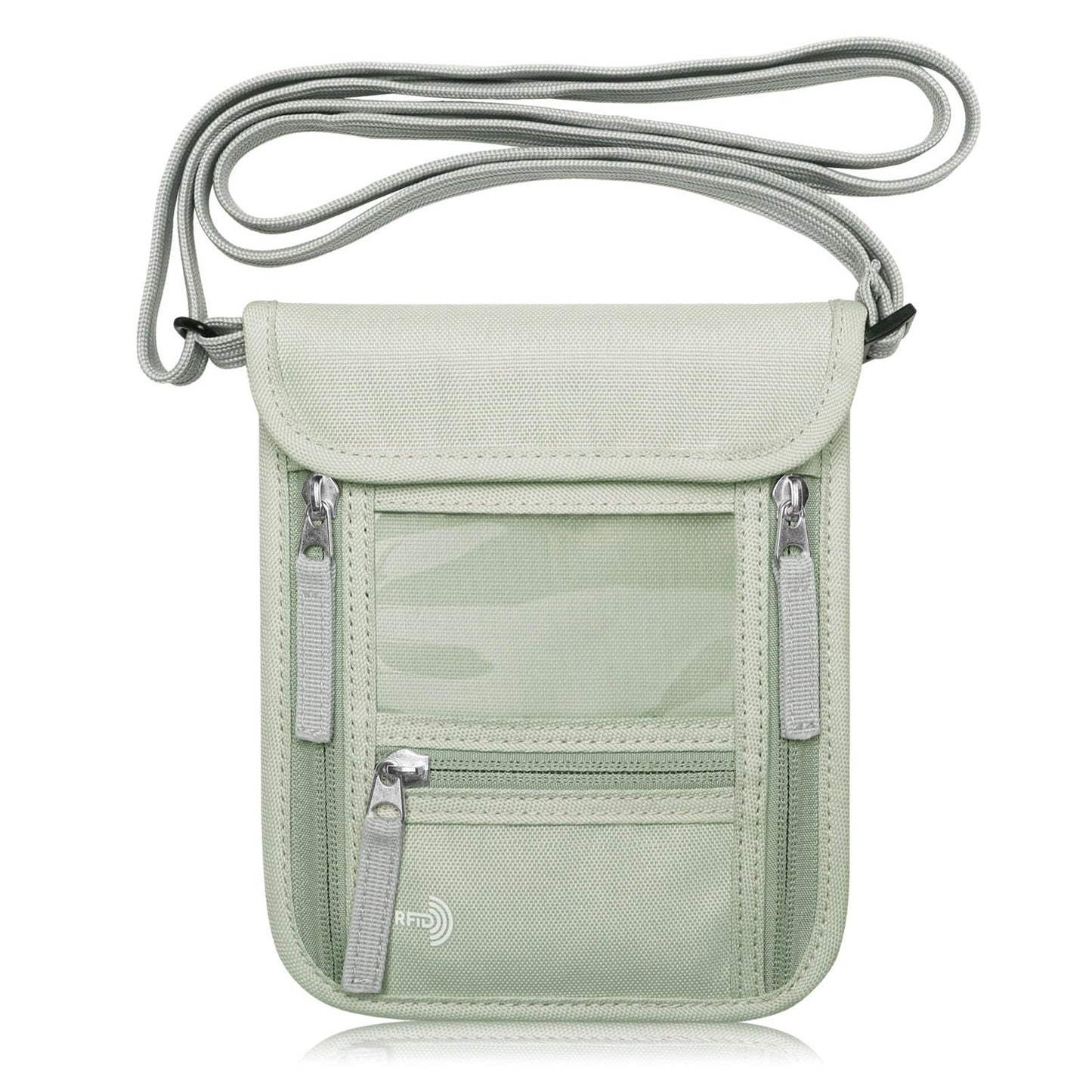 WALNEW Passport Holder Neck Pouch Travel Wallet for Women and Men, RFID Blocking Security Slim Traveling Wallet with Around Neck Lanyard Strap, Light Green