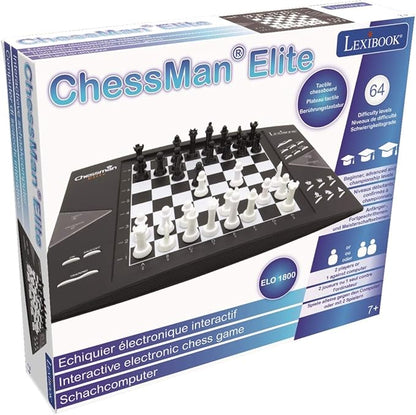 Lexibook Chessman® Elite Interactive Electronic Chess Game + 64 Levels of Difficulty LEDs Family Child Board Game Black/White CG1300US