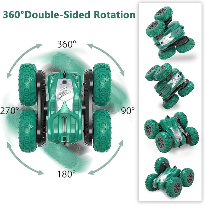 Remote Control Car RC Stunt Cars Double Sided 360° Rolling Rotating Rotation Rechargeable Car Toy for 6 7 8-12 Year Old Boy Kids Birthday Xmas Gift Green