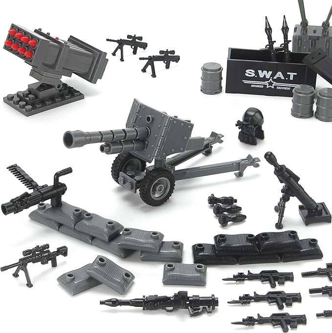 SWAT Team Weapons Pack with Shipping Cargo Container Army Equipment Helmet Armor 325Pcs Various of Military Accessories Building Block Toy Compatible with Major Brands Police Soldiers Figures (Black)