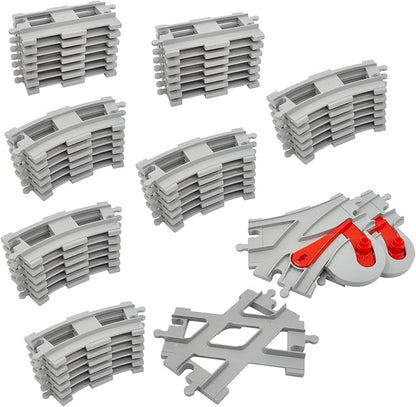 47-Piece Train Track SetClassic Railway Track with 30 Curved Tracks14 Straight Tracks2 Switch and 1 crossoverTracks-Compatible with All Major BrandsLight Grey Toy Track Accessory for Kids