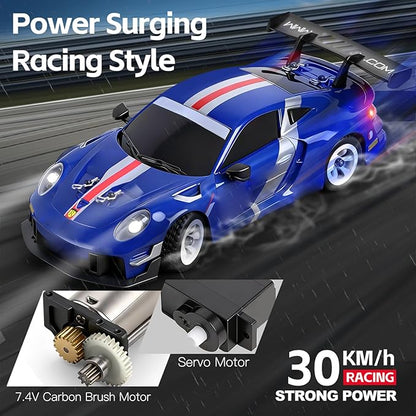 Wltoys 284019-A RC Drift Car 1:28 Scale 30KM/H High Speed RC Drift Car with LED Lights Gyroscope and Professional Chassis 2.4GHz 4WD RTR Rally Cars for Teens Adults (Blue)