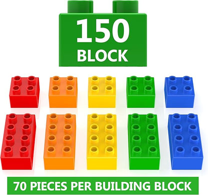 150 Pcs Jumbo Building Blocks Set for Toddlers (100 Square &amp 50 Rectangle) | Compatible Big Construction Bricks in 5 Colors | Kids Ages 3+ STEM Toy