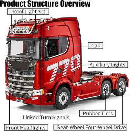 19Channels 770S Hobby RC Tractor Truck Toys 1/18 Scale Light Sound Effects Remote Control Lorry Car Vehicle Trailer for 14y+ Beginners Adults + (6-Wheels)