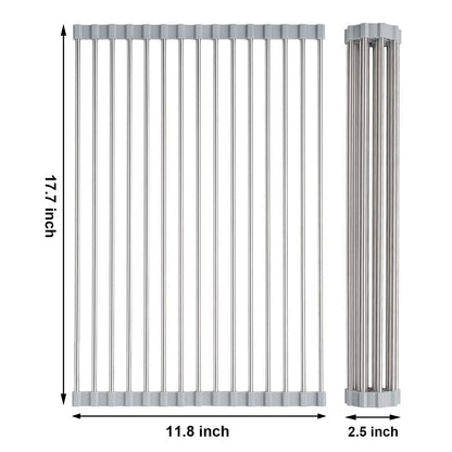 Searik Over The Sink Dish Drying Rack, Roll up Sink Dish Drainer Rack Foldable Kitchen Stainless Steel Dish Rack Sink Drying Rack (17.7"x 11.8")