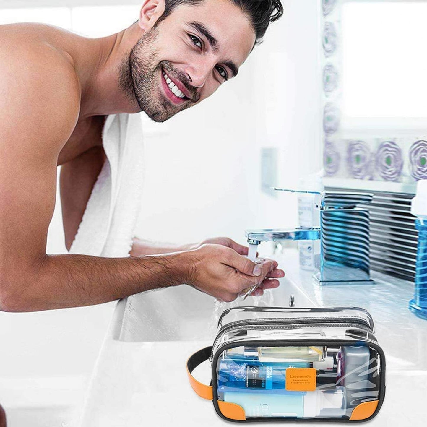 Lermende Clear Toiletry Bag for Traveling, Large Toiletry Bag for Men. Hanging Dopp Kit/Travel kit/Clear Mens Bag/Unisex Bathroom Travel Bag for Mens(Black)