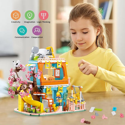 QLT QIAOLETONG Cute Cat House Toy Building Set for Adult Compatible with Lego Friend 521 PCS Friendship House Building Blocks Kit with Animals Ideas Birthday Gift for Teen Boys