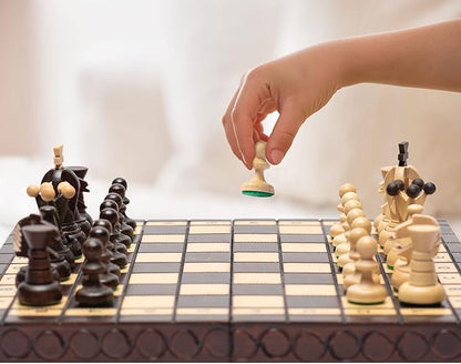 Husaria European International Chess Wooden Game Set King's Classic - 11.3-Inch Small Size Chess Set with Folding Board and Felt Bottom Chessmen