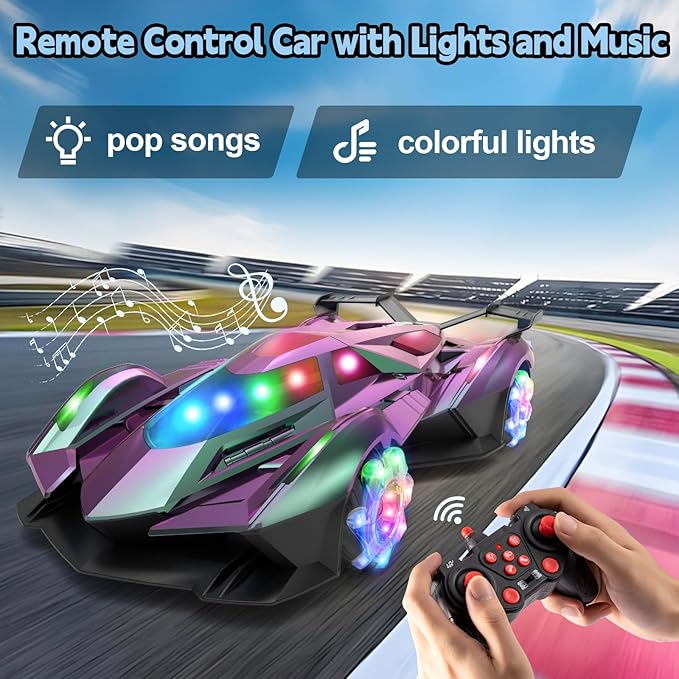 SASBSC Lamb Remote Control Car for Boys 4-7 8-12 Drift Rc Cars with 360° Rotation Spray Music &amp Lights 1:12 Rechargeable Rc Car Toys 10-12km/h Sport Race Toy Cars Gifts for Kids (Multi-Color)