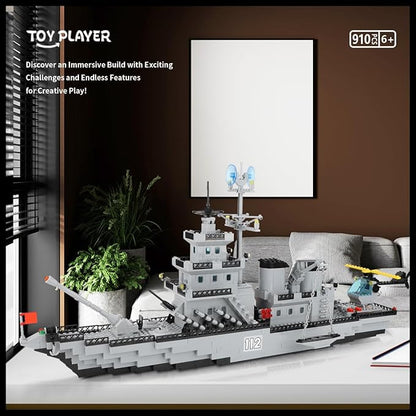 WW2 Military Battleship Building Block Set Large-SizedCruiser Toy Military Battle Ship Toy with Helicopter and City Lifeboat A Gift Compatible with Lego Sets for Boys 8-14 &amp Adults (910pcs)