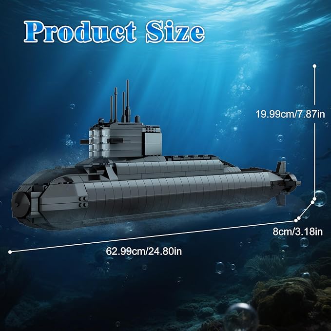 Brihappen Nuclear Submarine Model Building Kit for Adult Boys 14+ (1498 Pieces) - Military Battleship Model with Light Building Home Office Collection Birthday Gifts for Building Blocks Lover