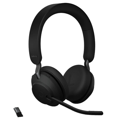 Jabra Evolve2 65 MS Wireless Headphones with Link380a, Stereo, Black – Wireless Bluetooth Headset for Calls and Music, 37 Hours of Battery Life, Passive Noise Cancelling Headphones