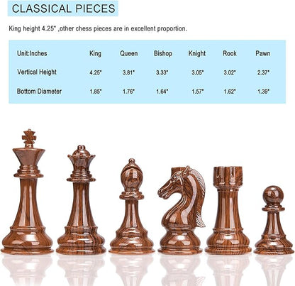 AMEROUS High Polymer Weighted Chess Pieces with 4.25'' King - 2 Extra Queens - Gift Package Standard Tournament Chessmen for Chess Board or Replacement of Missing Pieces (Chess Pieces Only)