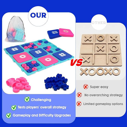 Tic Tac Toe Game Classic XO Strategy Game for 2 Players 9-in-1 Tic Tac Toe Fun Family Board Games Night Portable Set for Tables Cars Playgrounds Outdoors