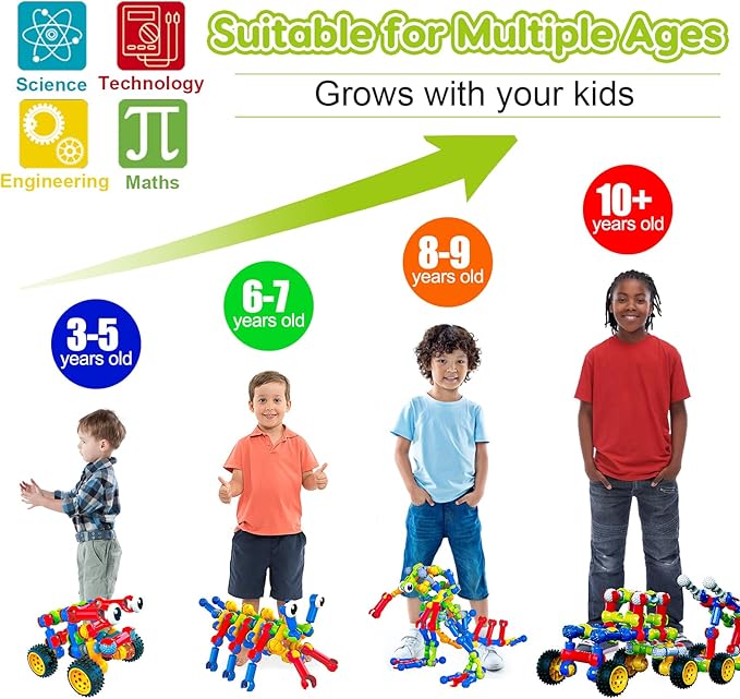 Kids STEM Building Toys for 3 4 5 6 7 8+ Year Old Boy Girl Birthday Gift 186 Pcs Preschool Classroom Learning Activities Fine Motor Skills Building Blocks Ages 4-8 6-8 8-12 Engineering Creative Game