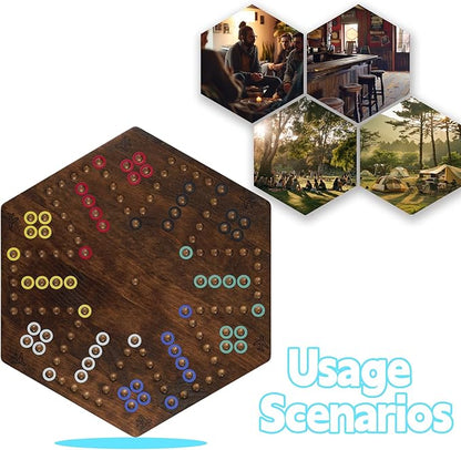 Wahoo Board Game - 23.6 inch Marble Game Board with 24 Glass Marbles and 6 DiceSolid Wood Double-Sided Game Board for 4 or 6 Players - Family and Party Game
