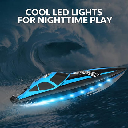 VOLANTEXRC RC Boat 20MPH Fast Remote Control Boat with Lights 2.4Ghz Toy Boat for Pools and Lakes with 2 Rechargeable Batteries Toys Gifts for Adults Blue
