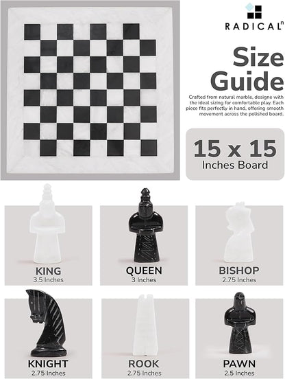Radicaln Marble Chess Set 15 Inches with Storage Box White and Black Luxury Board Games for Adults Ideal Marble Antique Chess Board Game Set &amp Chess Pieces for Home Decor