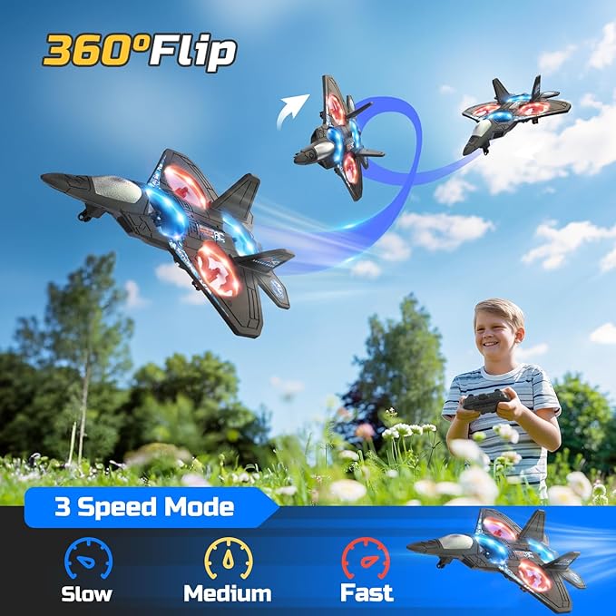 Foam RC Airplane Drone for Kids Remote Control Helicopter Toy Plane Fighter Jet with LED Light Auto Hover 360°Flip 2 Batteries (16 Mins Flight) Easy to Fly for Beginners