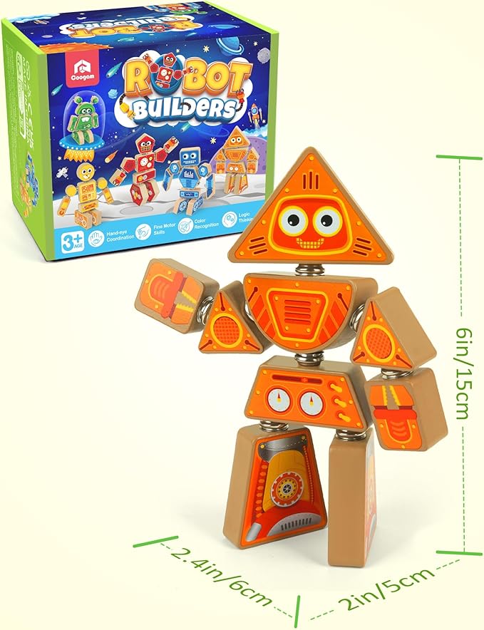 Coogam Snap Together Robot Builders for Toddlers Wooden Take Apart Robot Build Block Playset Fine Motor Skill STEM Educational Montessori Toy Gift for 3 4 5 Years Old Kids