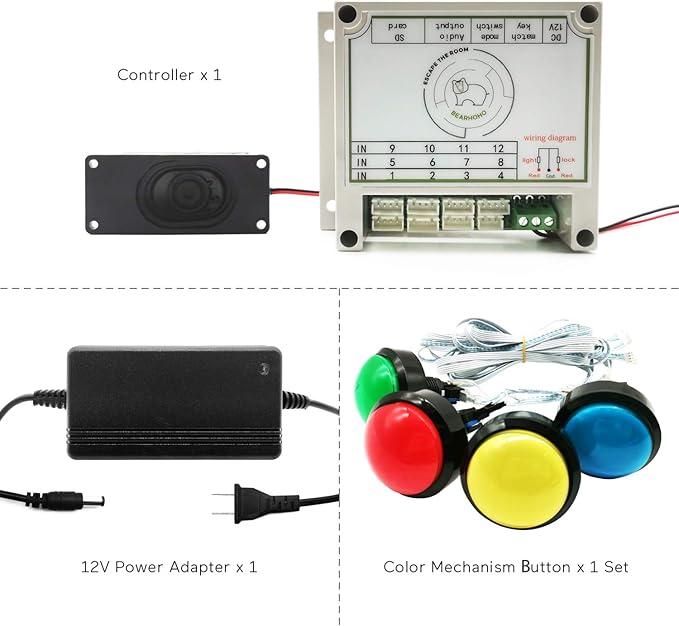 Escape Room Props 5 Colors Buttons Mechanism Press It In Order To Control 12V Magnet Lock For Exit Game Owner Player Adventurer (7 Buttons No Audio)