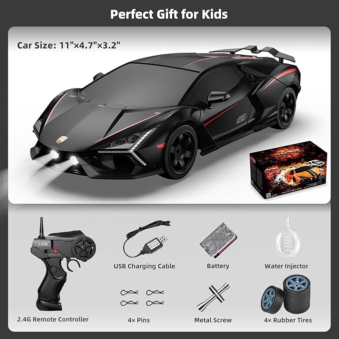 RC Drift Car Drifting RC Car 1/24 4WD Drift Cars Remote Control 2.4GHz Racing RC Vehicle with LED Lights Rechargeable Battery and Drifting Tires Racing Sport Toy Cars for Adults Boys Kids