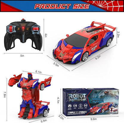 BLUEJAY Transform Rc Cars for Boys 4-7 8-12 2.4Ghz Remote Control Car 1:18 Scale Transforming Robot One-Button Deformation 360° Rotation Car Toy Gifts for Boys 3-5