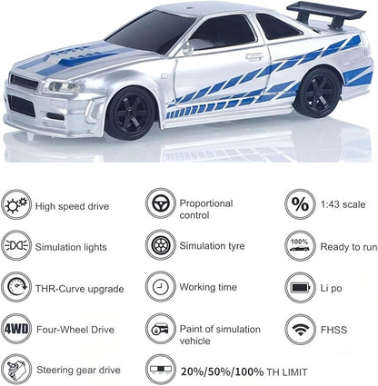 TOUCAN RC HOBBY 1/43 RC Racing Car R34 Radio Controlled High Speed Drift Vehicle 4WD RTR Mini Car 2.4G Radio Battery Gifts for Ages 14+