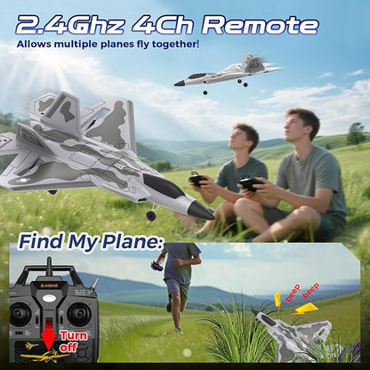 CKYSCHN F22 Remote Control Airplane - 4 Channel Fighter RC Plane for Beginners Adult with Lights 2.4GHz 6-axis Gyro Stabilizer RTF RC Aircraft with 2 Batteries