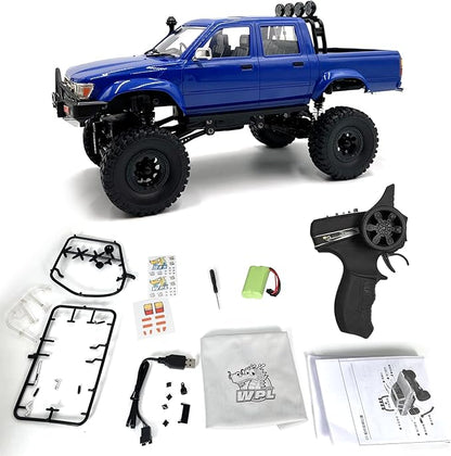 RC Rock Crawler WPL C64-1 RC Truck 1:16 Scale 2.4GHz Remote Control Truck 4WD All Terrain Off-Road RC Crawler with LED Lights and 2 Rechargeble Batteries for Adults (Blue)