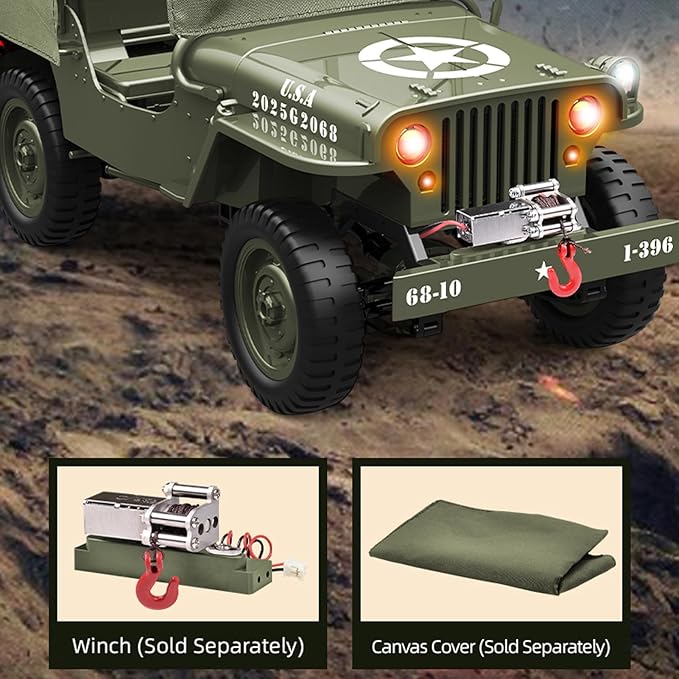 RC Crawlers 1:10 Scale D888 Willys Military Jeep 2.4Ghz 4WD Off Road Rock Crawler Vehicle with Lights All Terrain Electric RC Jeep Toy for Adult Teens