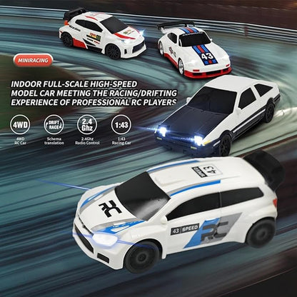 1/43 Mini RC Drift Car 2.4GHz RTR Full Proportional Remote Control Rally Sport Cars 4WD High Speed Racing Lights Kit and Racing Tires (4307)