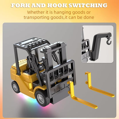 RC Mini Liftable Forklift Toy 1:64 Construction Fork Truck Movable Forks - Scale Mini Remote Control Vehicle Model for Kids Adult Collection &amp Desk Decoration- Yellow