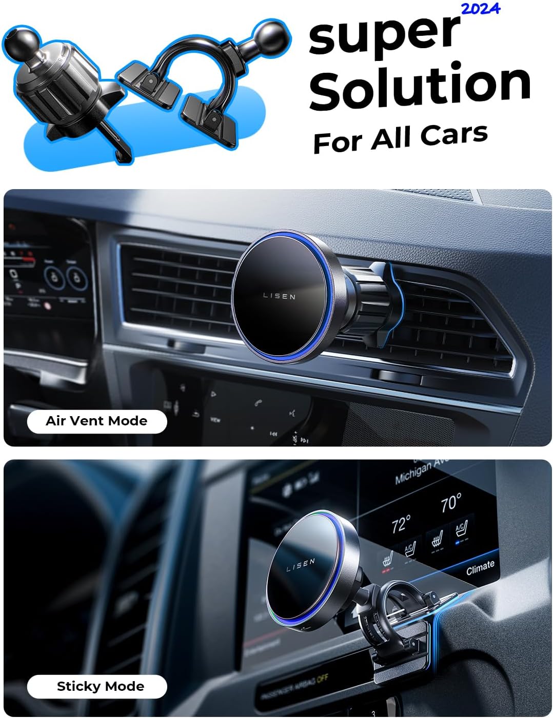 LISEN for 15W MagSafe Car Mount Charger,Magnetic Wireless Car Charger for iPhone 17 Pro Max Accessories,Magnetic Phone Holder for iPhone 17 Air Pro Max Plus 16 15 14 13 12,Samsung S25/24 with MagSafe