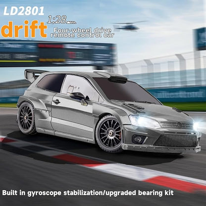LDRC 2801PRO 1/28 Mini RC Drift Car GTR 2.4GHz 4WD RTR with Gyro and 4PCS Drift Tires Racing Radio Control Cars (Silvery)