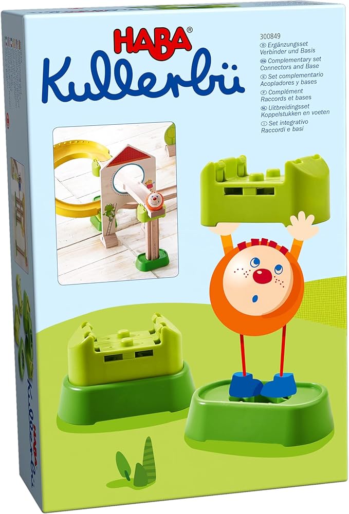 HABA Ball Run Expansion Set Kullerbu Connectors and Base Building Set for Elevated Marble Runs and Tracks - 8 Piece STEM Toys Accessory Set