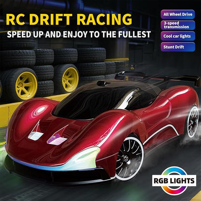 1:20 Scale Remote Control Drift Car 4WD 2.4GHz Racing Sport Toy RC Car with LED Lights Racing and Drift Wheels (Blue)