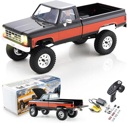 BEEZRC FMS 1/18 RC Crawler FCX18 Chevy K10 RC Truck RTR RC car Official Licensed Model Car 8km/h 4WD 900mAh Hobby RC Cars Remote Control Car with LED Lights Vehicle 4-Ch 2.4GHz Transmitter(Black)