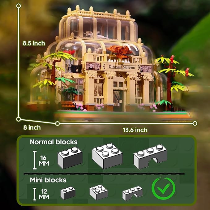 BrickTribe Mini Building Set for Adults Dinosaur Museum Toy with Led Light Jurassic World Dino Fossils Building Block Kit Architecture Model 2788PCS