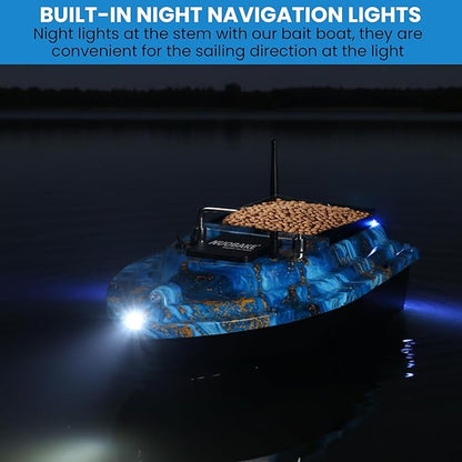Bait BoatRC Bait Boat2.4G 546yd Remote Control with 4.4lbs Capacity Dual 5200mAh Batteries ABS Heavy-Duty Hull Brushless Motors &amp Night LED