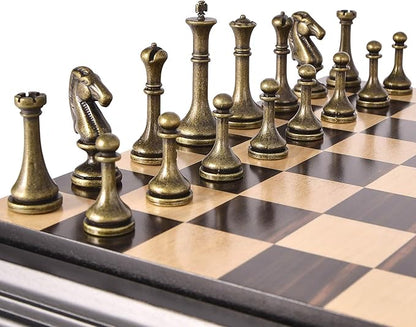 AMEROUS 12.5 inches Wooden Chess Set with Metal Chess PiecesClassic Board Game w/ 2.5'' King/Storage for Chessmen/Instructions Chess Sets for Adults Kids Beginner