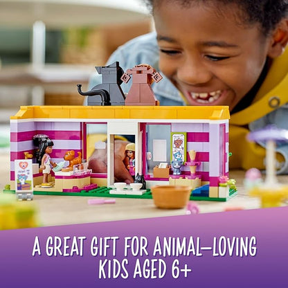 LEGO Friends Pet Adoption Café 41699 Building Toy - Collectible Animal Rescue Set with Olivia &amp Priyanka Mini-Dolls Cat &amp Dog Figures Creative Toys for Boys Girls and Kids Ages 6+