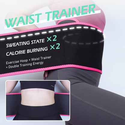 JLoibao Weighted Hula Circle for Adults Weight Loss, Infinity Fitness Hoop Plus Size 51 Inch with Sweat Belt, Include 27 Detachable Links and Waist Trainer for Women(Cyan)