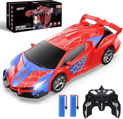 DEERC Spider RC Car Transform Robot 2.4GHz Remote Control Spider Cars for Kids 1:18 Scale Toy Car W/One-Key Transformation 360° Rotation Auto Mode Rechargeable Battery Robot for Man Boys
